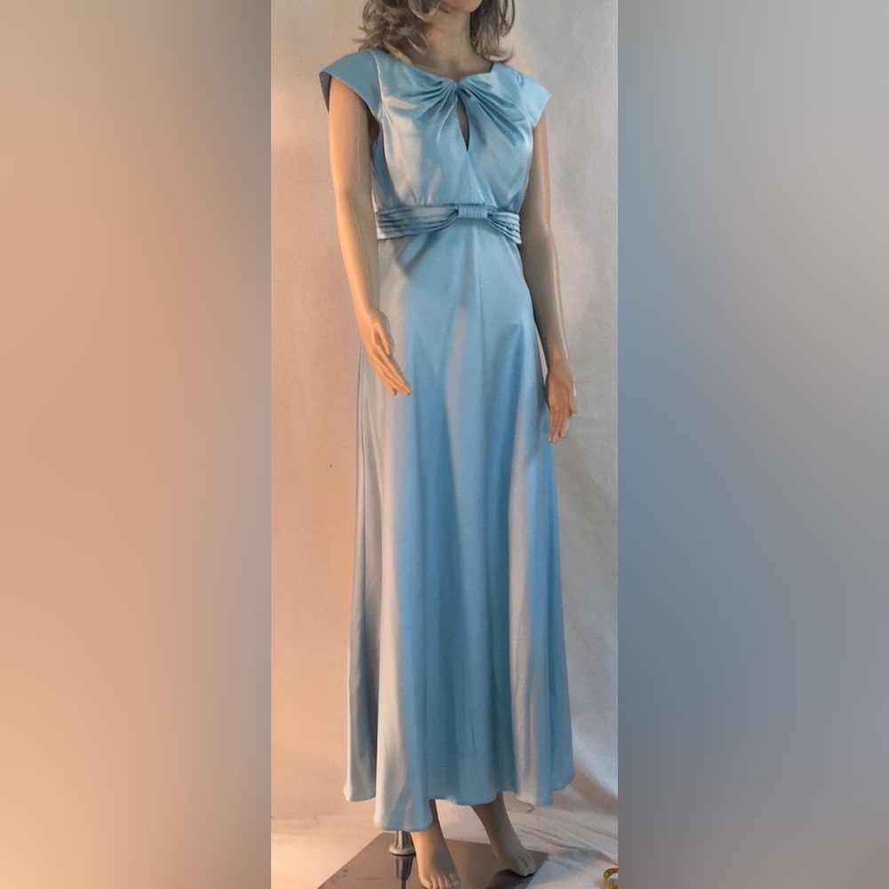 CALVIN KLEIN blue satin short sleeve Scoop neck Vintage slip maxi dress - Picture 4 of 15